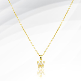 -W- Stainless Steel CZ Stone Paved Initial Monogram Pendant Necklace