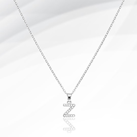 -Z- Stainless Steel CZ Stone Paved Initial Monogram Pendant Necklace