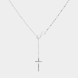 Stainless Steel Infinity Pointed Cross Pendant Stone Bezel Chain Necklace