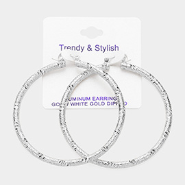 White Gold Dipped Textured Aluminum Hoop Earrings