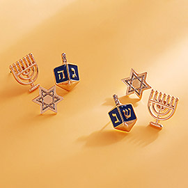 3Pairs - Hanukkah Ornament Stud Earring Set