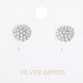 Silver Dipped Pearl Embellished Stud Earrings