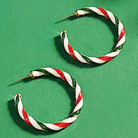 Enamel Candy Cane Hoop Earrings