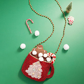 Christmas Hot Chocolate Mug Beaded Mini Crossbody Bag