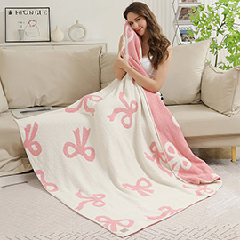 Pink Ribbons / Bows Reversible Throw Blanket