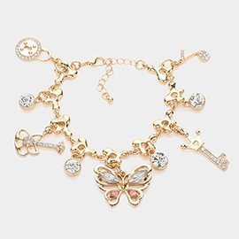 Glass Stone Pointed Butterfly Key Lock Music Note Guitar Charm Bracelet
