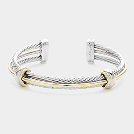 Two Tone Double Cable Cuff Bracelet