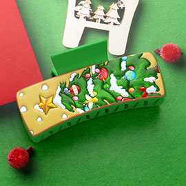 Faux Leather Embossed Christmas Tree Hair Claw Clip