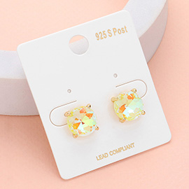 Round Stone Cushion Stud Earrings