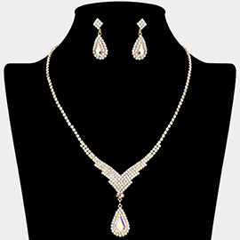 Teardrop Stone Pendant Pointed Rhinestone Paved Necklace