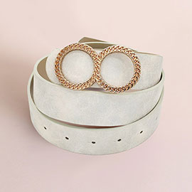 Textured Metal Double O Buckle Accented Faux Leather Belt