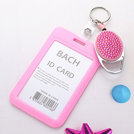 Bling Studded Tag Pointed Retractable ID Card Holder