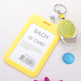 Bling Studded Tag Pointed Retractable ID Card Holder