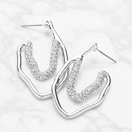 Stone Paved Pointed Abstract Metal Wire Hoop Earrings