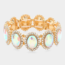 Crystal Rhinestone Oval Stretch Evening Bracelet