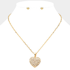 Stone Paved Heart Pendant Necklace