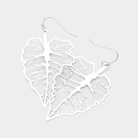 Brass Metal Filigree Leaf Dangle Earrings