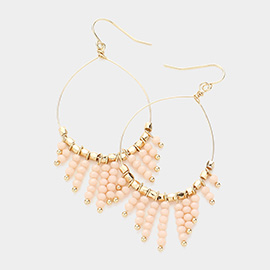 Faceted Bead Fringe Open Wire Teardrop Dangle Earrings