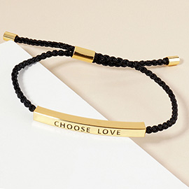 Gold Dipped CHOOSE LOVE Message Bar Pointed Rope Adjustable Cinch Pull Tie Bracelet