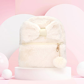 Faux Fur Bow Pom Pom Pointed Plush Mini Backpack