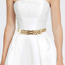 Metal Chain Buckle Accented Stretch Belt