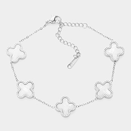 Mother Of Pearl Stainless Steel Quatrefoil Station Bracelet