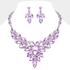 Teardrop Center Marquise Stone Cluster Evening Necklace