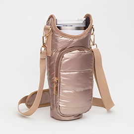 Shiny Quilted Puffer Tumbler Carrier Holder Crossbody Bag