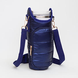 Shiny Quilted Puffer Tumbler Carrier Holder Crossbody Bag