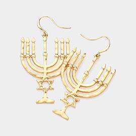 Hammered Metal Hanukkah Menorah Candle Dandle Earring