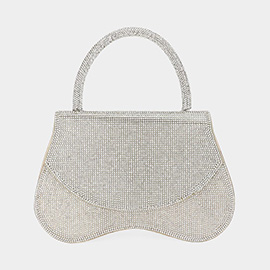 Bling Studded Flat Top Handle Flap Evening Bag / Crossbody Bag