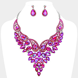 Teardrop Stone Cluster Evening Bib Necklace