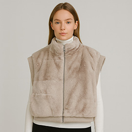 Faux Fur Rib Sleeve Vest