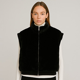 Faux Fur Rib Sleeve Vest