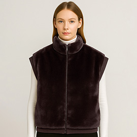 Faux Fur Rib Sleeve Vest