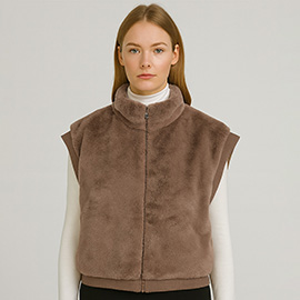 Faux Fur Rib Sleeve Vest