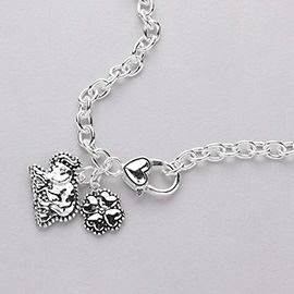 Antique Metal Elephant Clover Pendant Necklace