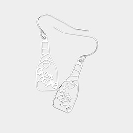 Brass Metal Champagne Message Bottle Dangle Earrings
