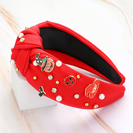 Enamel Halloween Charm Stone Cluster Embellished Knot Headband