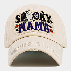 SPOOKY MAMA Halloween Message Patch Accented Vintage Baseball Cap