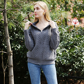 Solid Ribbed Zippered Hoodie