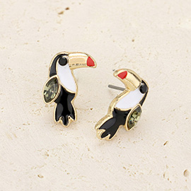 Stone Pointed Enamel Toucan Stud Earrings