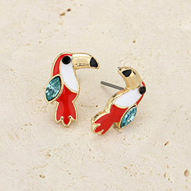 Stone Pointed Enamel Toucan Stud Earrings