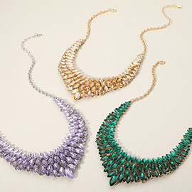 Marquise Stone Cluster Embellished Collar Evening Necklace
