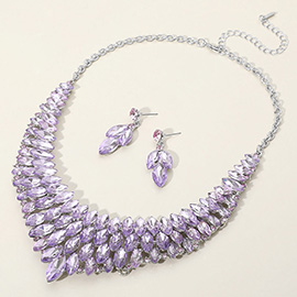 Marquise Stone Cluster Embellished Collar Evening Necklace