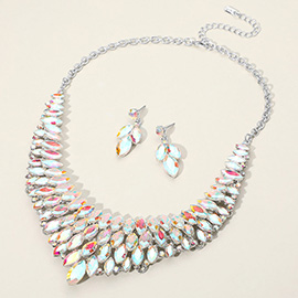 Marquise Stone Cluster Embellished Collar Evening Necklace