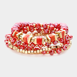 5PCS - Metal Cube Faceted Beaded Multi Layered Stretch Bracelets