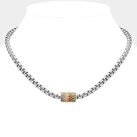 14K Gold Plated CZ Stone Paved Cylinder Pointed Magnetic Necklace
