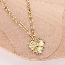 Rhinestone Embellished Metal Heart Pendant Chain Necklace