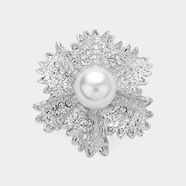 Pearl Pointed Stone Paved Flower Pin Brooch